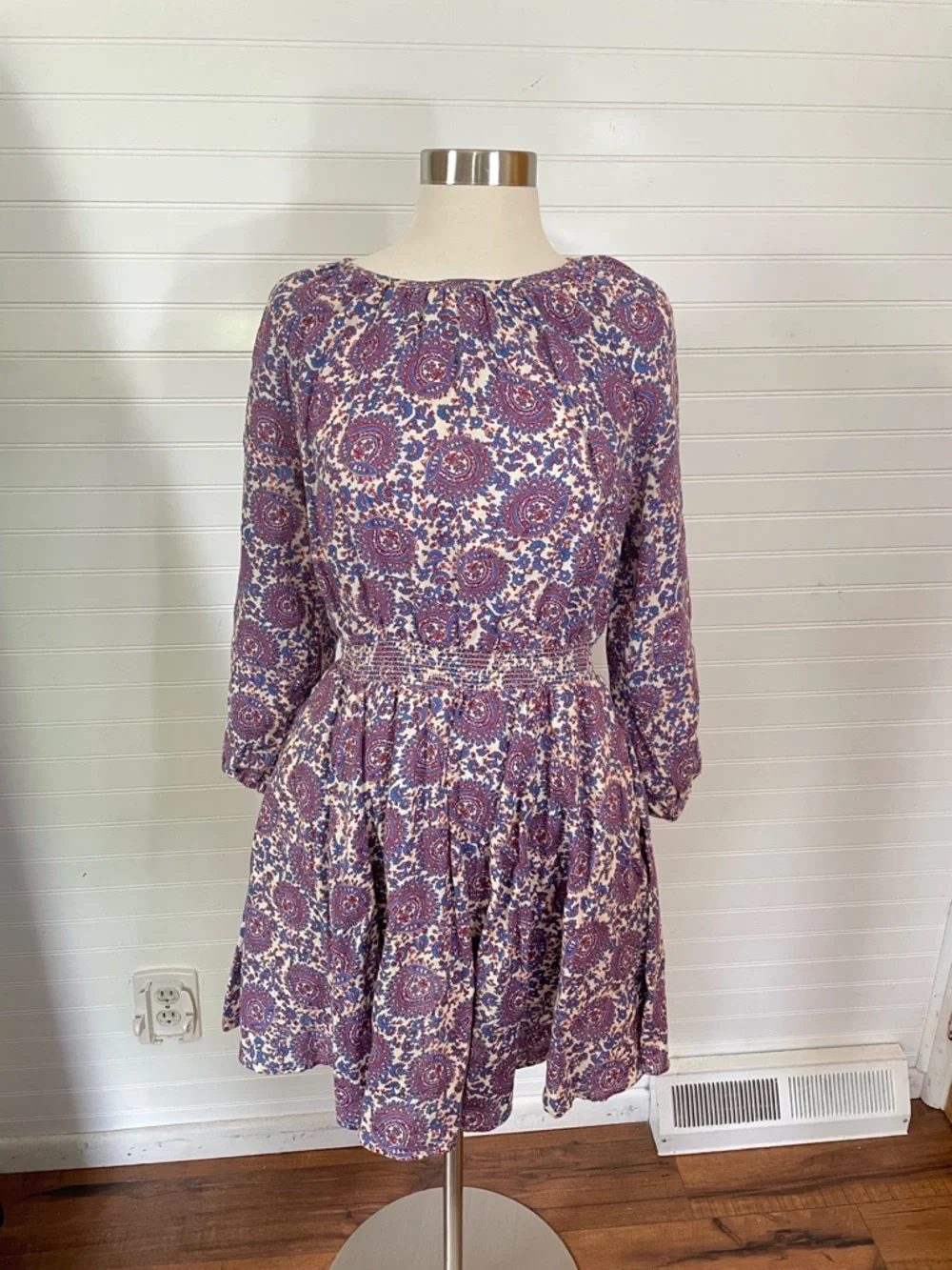 J.Crew Palermo Smocked Waist Mini Dress Floral Bouquet 100% Linen Size Small